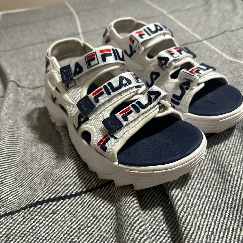 Fila White and Blue Sport Sandals with Chunky Sole